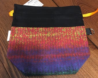 RAINBOW knit print  medium fully-lined cotton drawstring knitting project bag
