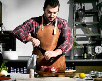 SPEKLAB | COGNAC | Leather apron | BBQ apron | Handcrafted | High quality & durable (nubuck) leather