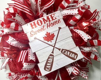 Canada day wreath, Canada day decor, Canadian door decor