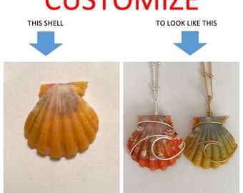 CUSTOMIZE An Ocean Wave Wire Wrapped Sunrise Shell Necklace; 14k Gold Filled; Sterling Silver