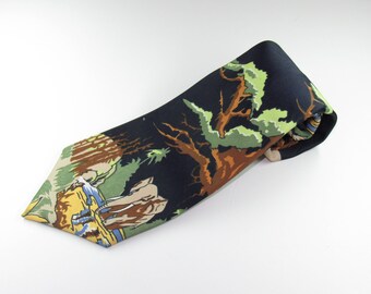 Mens Vintage Neck Tie Wide Tie Elephants Retro NeckTie circa 1970's