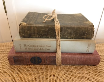 Vintage books, Vintage prints, Old Book set, Book collector, Antique books, Library, Book lover, Farmhouse Decor, Vintage Decor