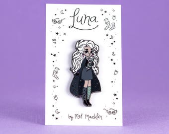 Luna Lovegood Hard Enamel Lapel Pin // Charcoal Navy Colourway // Wearable Art, Jewelery, Harry Potter, Witch, Fairytale, Stars, Girl