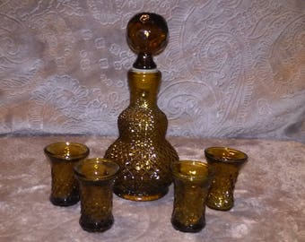 Vintage Amber Decanter Set