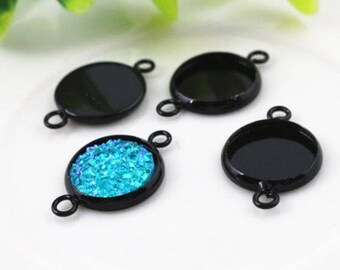 Set of 2 connectors/holders 12mm black cabochon