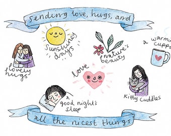 Modern sympathy card. Sending love & hugs. Thinking of you card. Condolences and bereavement card. Get well soon card. Sorry card for friend