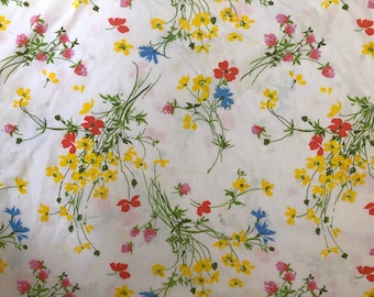 Vintage Fieldcrest Queen Flat Sheet // Retro Queen Unhemmed Sheet // Floral Queen Sheet // 1970's