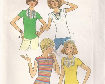 Stretch Knit Pullover Top Short Sleeves Or Sleeveless Size 10 Blouse Shirt Sewing Pattern 1977 Simplicity 7982