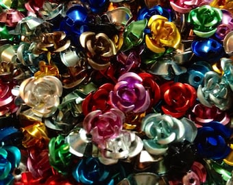 100pcs TINY METAL ROSES Colorful Aluminum