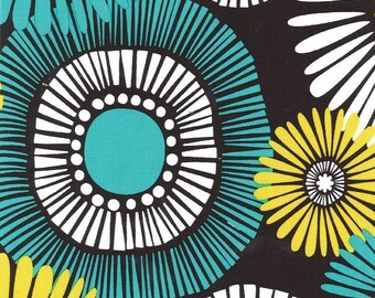 Michael Miller Fabric, Aqua, White and Yellow Flowers on Brown, Cotton Sewing Material, Quilting Supply, Fat Quarter, By The Yard, DIY Craft
