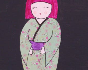 KOKESHI 3 - acrylic on canvas frame