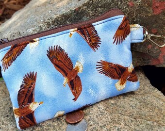Eagle Coin Purse, Small Zipper Wallet, Kids Change Purse, Ear Bud Case, Eagle Zipper Pouch, credit card pouch