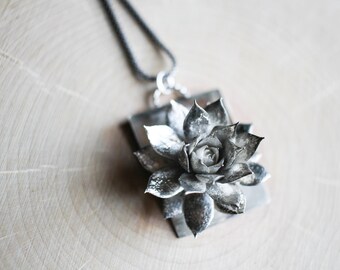 Cast Sterling Silver Succulent Necklace