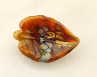 Lampwork Bead, Leaf Glass Focal Pendant, Topaz, Brown
