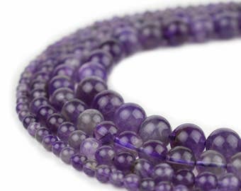 Natural Amethyst Beads 4mm 6mm 8mm 10mm 12mm Polished Round 15.5" Full Strand Wholesale Gemstones