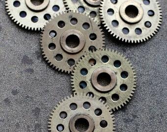 Vintage clock brass gears -- set of 6 -- D16