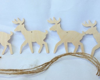 Deer, wooden ornaments, unfinished, DIY kit, Christmas Ornaments, set of 4