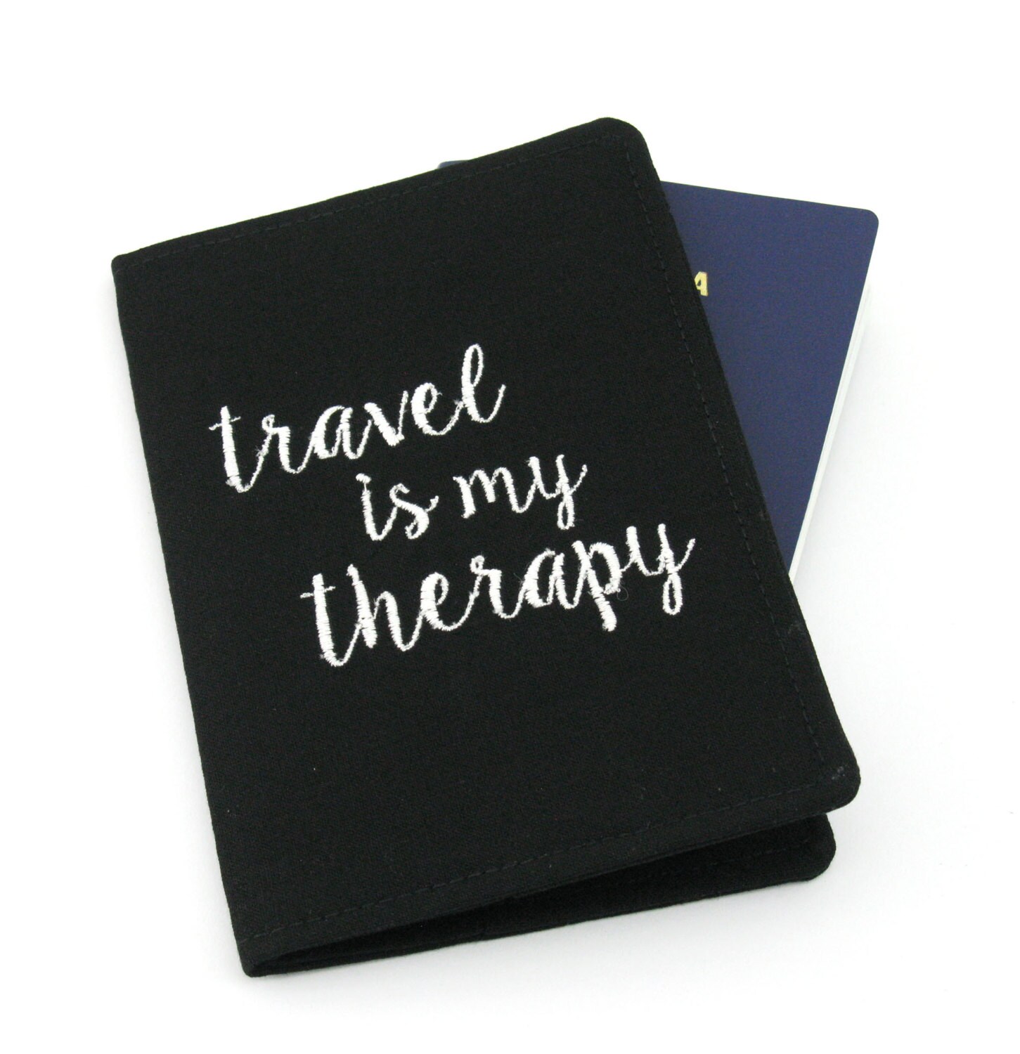 Embroidered Passport Cover with Quote Passport Holder