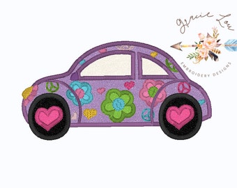 Groovy Slug Bug applique design, vw beetle bug applique 4x4 and 5x7 hoop designs