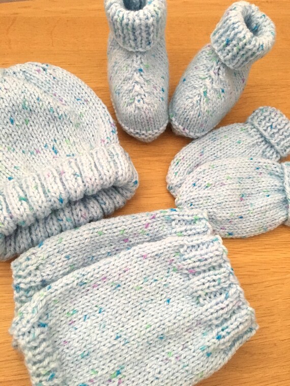 Baby boys hat mittens and booties blue baby clothes