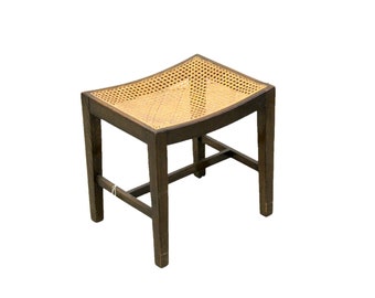 Edwardian Antique Mahogany Stool with Wicker Woven Seat