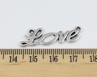 5 Silver Love Connector Charms - Beautiful Cursvie Style Charms - EF00120