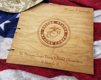 Marine Album Wood Engraved/Memorial Photo Album Wood/Book of Condolence/Fallen Hero Photo Album/Veteran's Day Album/Lost Soldier Album