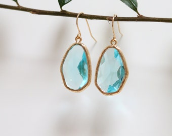 Aquamarine Blue Quartz Earrings - Gold Dangle Earrings - Drop Earrings - Birthstone Earrings - Blue Earrings - Gemstone Jewellery