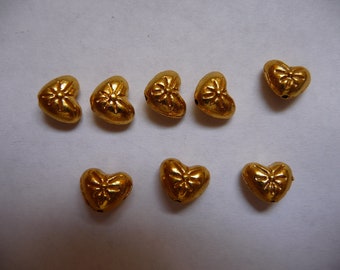 SALE!! Bead, Gold-Finished "Pewter" (zinc-based alloy), 8x6mm Double-Sided Heart with Flower Design, Pack Of 14 beads. SALE!!