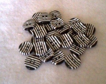 Pack Of 20 Zebra Striped Buttons, Black And White, 13mms