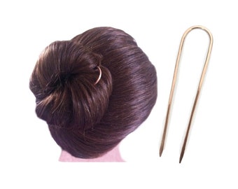 Copper Hair Fork, Bun Holder Pin, U Shaped Hair Pin, Metal Hair Slide Prong Clip, FINE HAIR Accessory, Minimalist Hair Pick, Gift Women