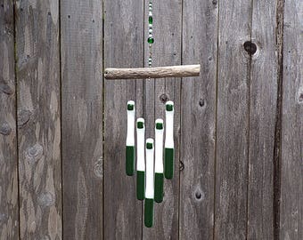 Green and White Wind Chime, Green Windchime, Green Glass Wind Chime, Glass Chimes, Oregon Driftwood