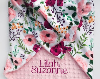 Monogrammed Baby Blanket - Personalized Minky Blanket - Minky Blanket - Baby Blanket with Name - Floral Baby Blanket - Newborn Baby Gift