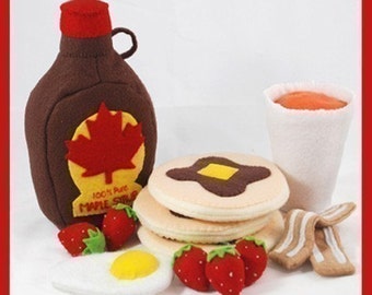 PANCAKE BREAKFAST - PDF Felt Food Pattern (Pancakes, Maple Syrup, Bacon, Egg, Strawberries, Orange Juice, Cup)