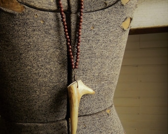 Antler Necklace, Horn And Wooden Bead Necklace, Native American Style Antler Necklace, Boho Antler Necklace, Long Wooden Bead, Horn Necklace