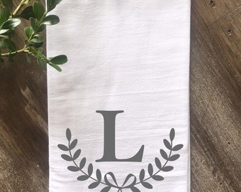 Farmhouse Monogrammed Flour Sack Tea Towel, Personalized Tea Towel, Anniversary Gift, Wedding Gift, Housewarming Gift