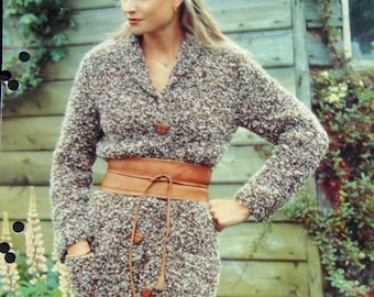 Original Vintage Knitting Pattern Women's Chunky Coat (006)