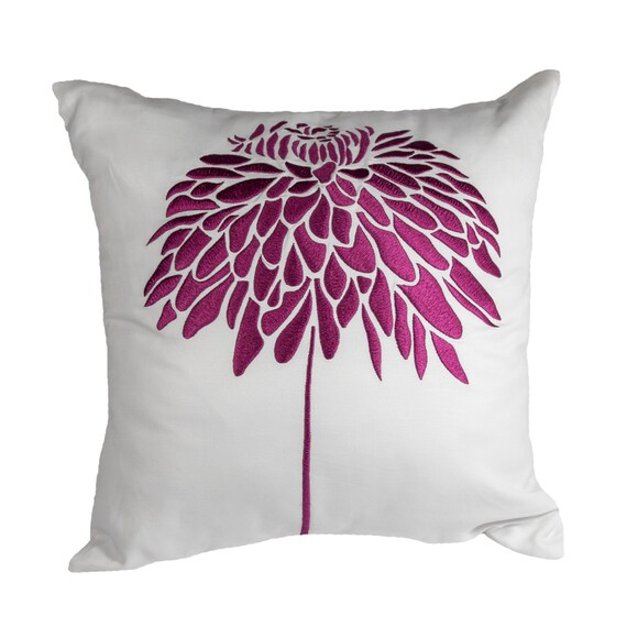 purple peony throw pillow cover white linen deep purple