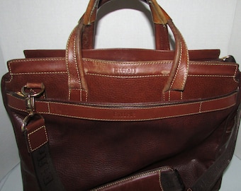 Vintage superbe brown handbag leather briefcase, laptop messenger la tour eiffel Paris size 12" X 16" approx.