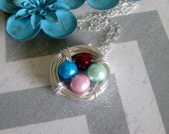 Custom Birds Nest Pearl Birthstone Necklace