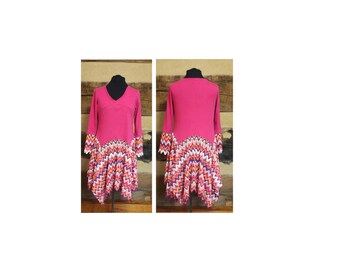 Boho HIppie Tunic Dress Womens Lagenlook Hippie Clothes Anthropolgie Style Upcycled Clothing Womens Large