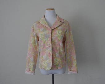 FREE usa SHIPPING Vintage 1990s women's floral denim jacket, spring jacket, hipster, retro, size M