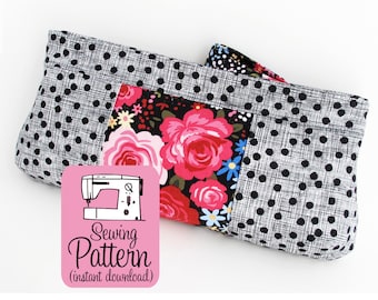 Violet Clutch PDF Sewing Pattern | Intermediate sewing project tutorial to make a medium clutch purse handbag with a zip pull.