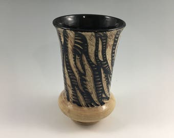 Black and Beige Sgraffito Vase, Pottery Vase, Stoneware Vase, Ceramic Vase, Flower Vase