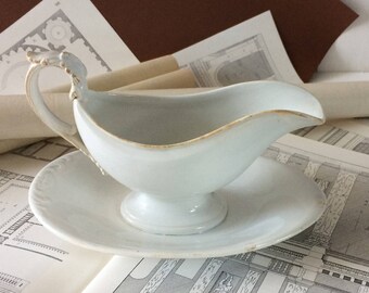 French antique sauce boat 1800s, Antique gravy boat, Creil et Montereau, Ironstone gravy boat, French vintage, French antique ironstone dish