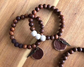 Personalized Essential Oil Bracelet // Personalized Diffuser Bracelet, Leather Diffuser, Wood Bead Bracelet, Lava Stone, Initial Bracelet