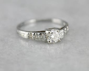 Gorgeous Diamond Engagement Ring, Art Deco Diamond Ring, Floral White Gold Ring 16LLPQ-N