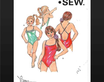 Girls Swim Bathing Suit Pattern Kwik Sew 1616 Size 8 10 12 14 One Piece Swimsuit Dance Gym Costume Back Cross Straps Kerstin Martensson Cut