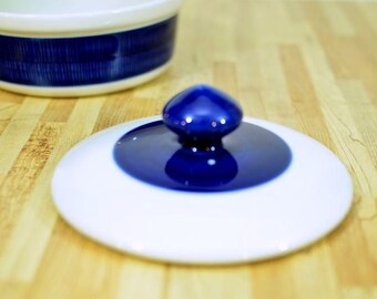 Midcentury Koka Blue Rorstrand Sweden Round Casserole Dish or Bean Pot Lid Only