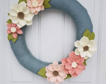 Spring wreath, summer wreath, spring decor, summer decor, wedding decor, home decor, felt wreath, felt flowers
